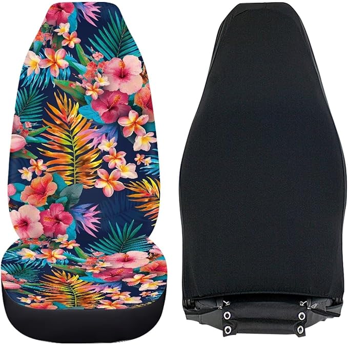 Car Seat Covers Elastic Front Seat Protectors Automotive Interior Accessories Mats Non Slip Scratch Proof Washable Bucket Pads（Tropical Flowers 59）