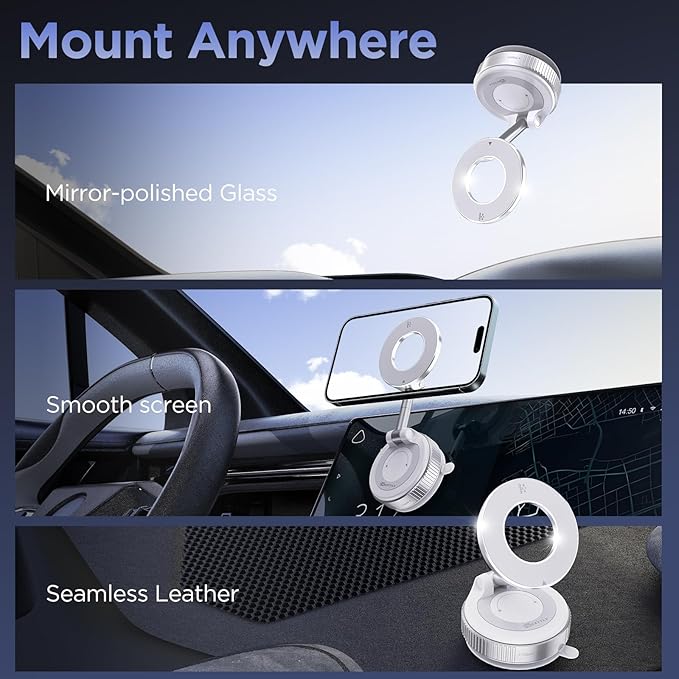 MSXTTLY Vacuum Magnetic Phone Holder for Car Suction Cup Phone Mount Adjustable Suction Phone Mount 2026 Upgraded Vacuum Magnetic Phone Stand for All Smartphones White