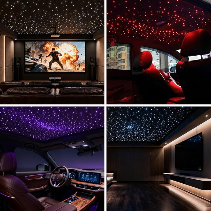 Small Size 16W Twinkle RGBW APP Fiber Optic Lights, Music Activated 550pcs*0.03in(9.8ft/3m) Optical Fiber Star Ceiling Light Kit for Car Truck Headliner Star/Home