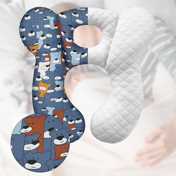 Baby Travel Pillow, Upgrade U-Shape Infant Pillow for Car Seat Pushchair and Stroller, Soft Comfortable Sleep Cushion for Kids Newborn and Toddler -Blue Bear