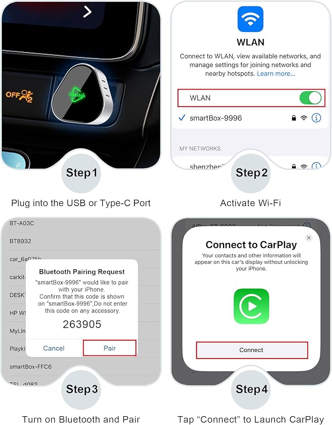 Mini Wireless Carplay Adapter, Compatible with Apple iPhone iOS 10+ Android 11+, Plug & Play, Compact Design for iPhone & Android with USB-A/Type-C Port