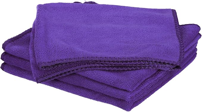 HARFINGTON 4 Pack Microfiber Cleaning Cloth, 16" x 16" Multi-Functional Cleaning Towels Reusable Absorbent Rags for Car Wash Kitchen Household Window Clean, Purple