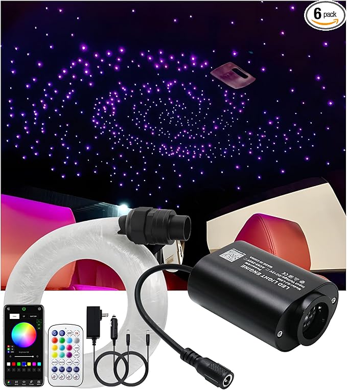 Twinkle Starlight Headliner Light Kit 6W Mini Car Home Fiber Optic Lights 300pcs*0.03in(6.5ft/2m) Sound Activated APP/Remote Control Small Size Star Lights for Car Home Star Ceiling Decoration