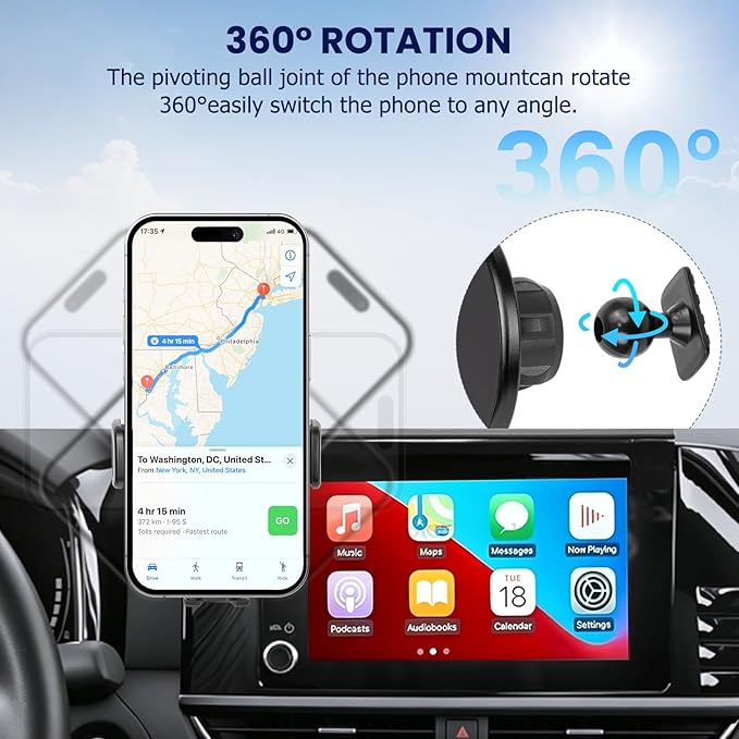 Car Phone Holder Fit for Toyota Camry LE/SE 2025-2026 Accessories -Cell Phone Mount for Camry 8 inch Touchscreen Hands-Free 360° Rotation(NOT FIT 12.3 inch) Does Not Affect Air Vent