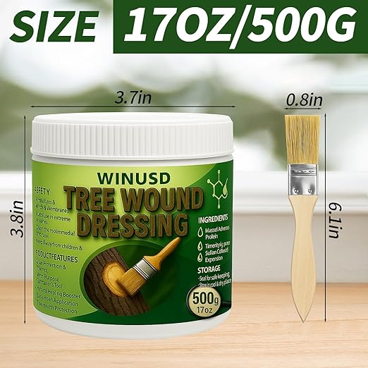 Tree Wound Sealer, 500g Tree Wound Dressing Grafting Wax with Brush, Rapid Protective Film Forming Pruning Sealant for Bonsai, Fruit Trees, Plant Repair, Grafting Paste Tree Paint Protection(17oz)