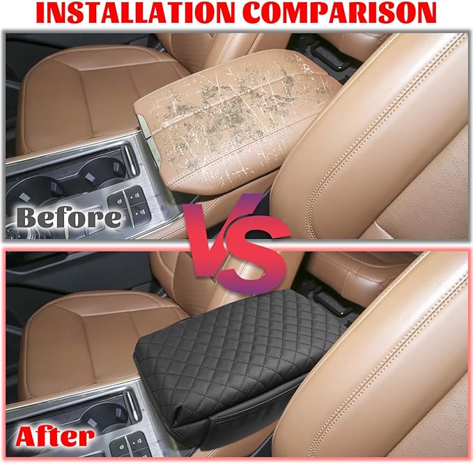 Center Console Armrest Cover Compatible with Ford Explorer 2020-2024 Leather Arm Rest Lid Protector Cushion Pad with Side Pockets Interior Accessories Prevent Scratching Black