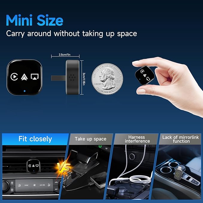 3 in 1 Mini Wireless CarPlay Adapter for iPhone,Carplay＆Android Auto＆Airplay(No Mirrorlink), iOS10+＆Android 11, Bluetooth 5.0,USB/Type-C,Plug & Play,5G-WiFi(Black)