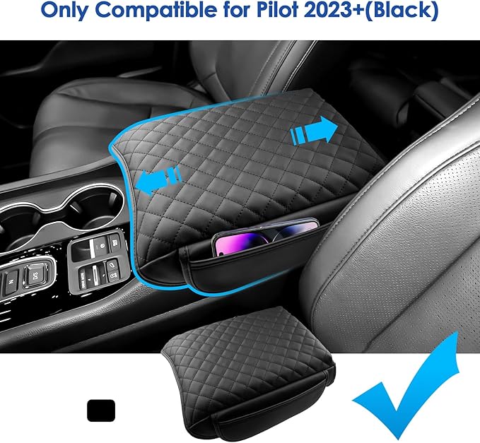 2023-2025 2026 Pilot Center Console Cover for Honda Pilot (LX/Sport/EX-L/TrailSport/Touring/Elite/Black Edition), with Side Pockets, Leather Cushion Armrest Cover 2025 Pilot Accessories -Padded