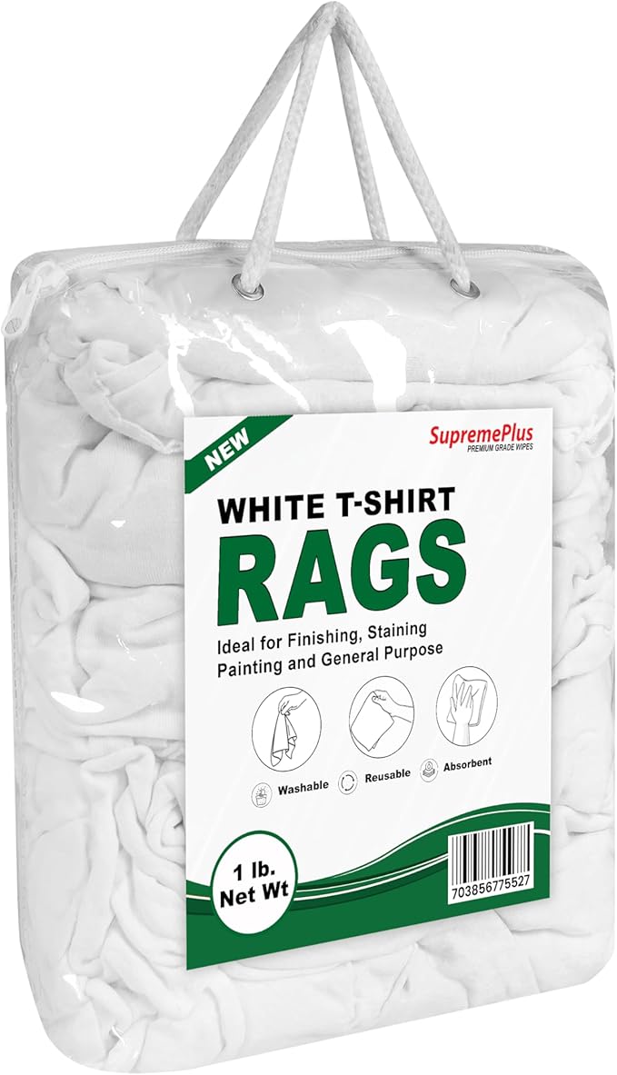 Premium White T-Shirt Cleaning Rags (1 lb. Bag) – White Cotton Rags for Cleaning, Staining, Painting, Oil, Grease & Dust Removal – Shop rag Bulk for Multipurpose use