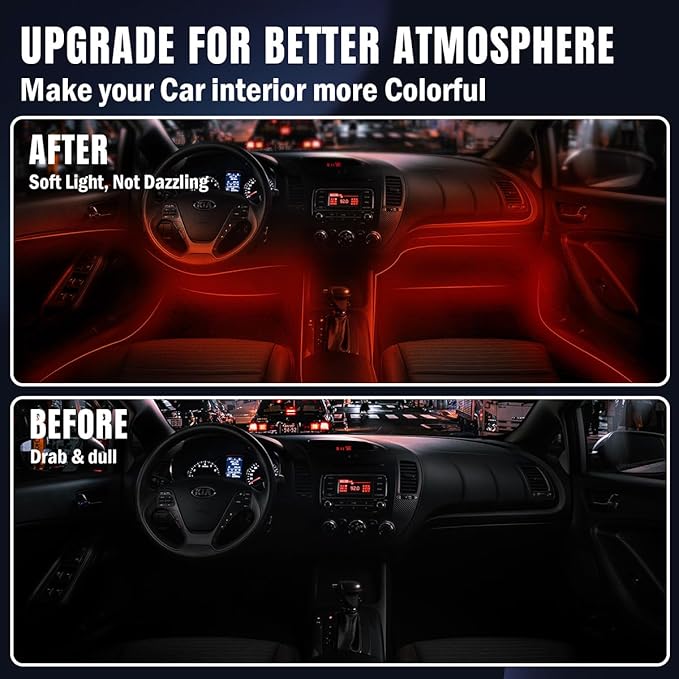 Car Led Lights Interior, Smart APP Control RGB Ambient Lighting Car, 64 Color 28 Modes Voice Activated LED Fiber Optic Strip, 12V USB Powered Car Led Strip Lights
