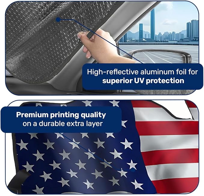 GENANY Golden Flag Windshield Sun Shade for Car SUV Truck (55x30 Inches), Sun Shade Windshield, Shades for Front Windows, Protector Blocks UV, Car Decor