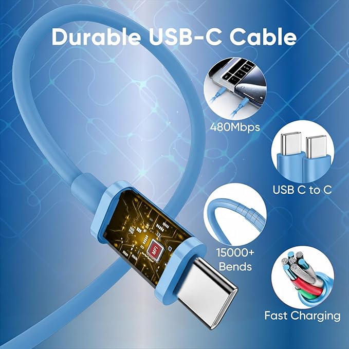 iPhone 16 15 Charger Fast Charging, 30W USB C Charger Block 10FT Cable for iPhone 15 16 Plus Pro Max/iPad Pro/AirPods, PD USBC Power Adapter Wall Plug with Extra Long Type C to C Cord (Blue, 10FT)