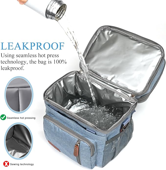 MIYCOO Lunch Bag & Lunch Box for Men Women, Double Deck Leakproof Insulated Soft Large Adult Camping Cooler bag for Work, Beach, Picnic, Travel (Blue, 15L)