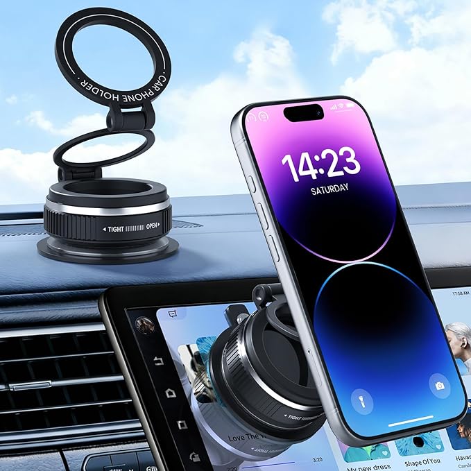 Magnetic Car Mount, [Ultra Strong Suction & Magnetic] 360° Adjustable Car Phone Holder, Vacuum Suction Cup Dashboard Mobile Stand for iPhone 17 16 15 14 13 12 Pro Max, Android and All Smartphones