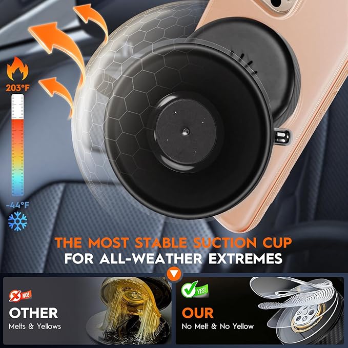 Magnetic Car Phone Holder for MagSafe, 15W Wireless Charging, 360° Adjustable Dashboard Mount, Compatible with iPhone 12-17 & Android（Orange
