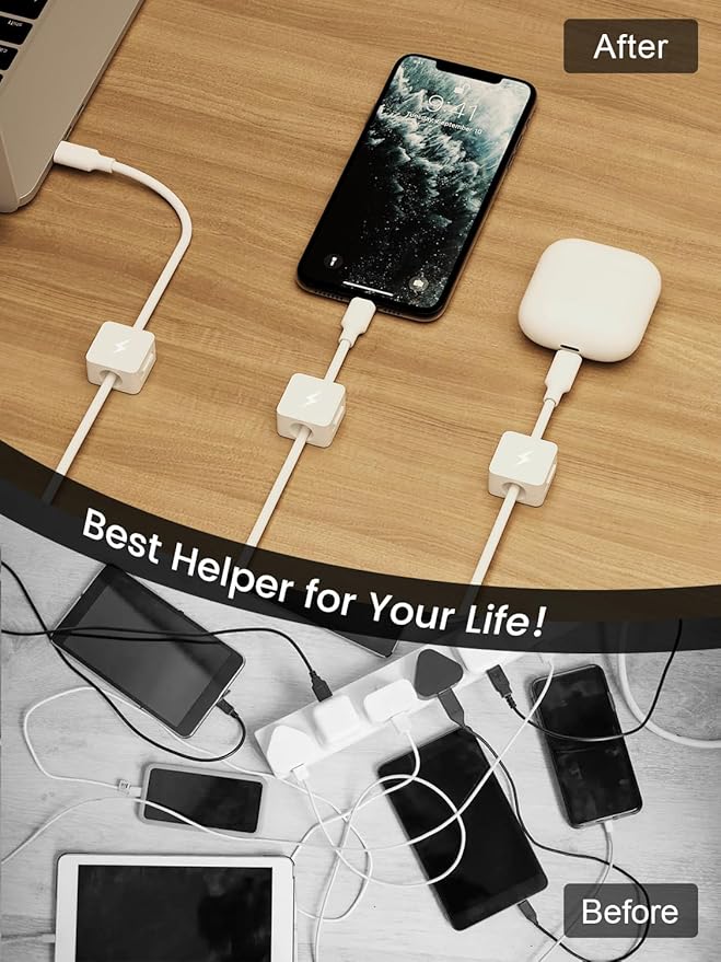 8 Pack Magnetic Cable Clips, Phone Cord Holder for Nightstand, Under Desk Cable Management, Canisflax Adhesive Wire Charging Cord Organizer Keepers Holder for Home Office Car Wall Desktop