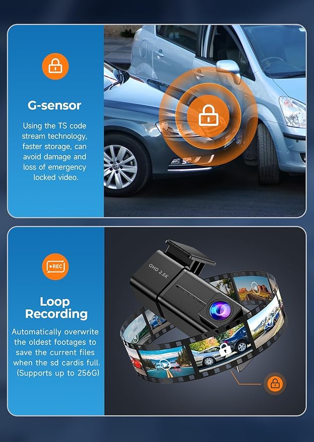 Dash Cam, 2.5K WiFi Dash Camera for Cars, E-YEEGER Mini Dashcam with App, Front Car Camera, G-Sensor, Loop Recording, Night Vision, 24H Parking Mode, 32G SD Card Included, Support 256GB Max