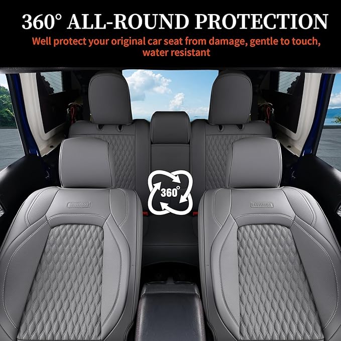 Coverado Seat Covers for Jeep Wrangler, Waterproof Seat Cover Full Set, Vehicle Leather Seat Protector for Unlimited Sahara Rubicon Willys Jeep Wrangler JL Seat Cushions 4 Door 2018-2026 (Gray)