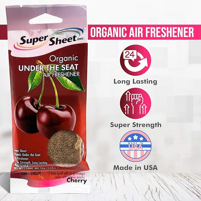 Super Sheet, Organic Under the Seat Car Air Freshener, Long Lasting Fragrance, Cherry Scent, 3 Pack