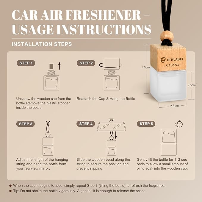 Car Air Freshener Hanging 3 Pack - 1 Way, Dream On, Cabana Hotel Collection Diffuser Oil Inspired The One Hotel, Car Fresheners for Women & Men, 45+ days Long Lasting, 0.27 FL OZ/8ML