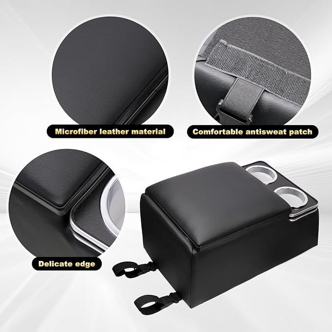 Center Console Organizer with Cup Holder & Padded Top Lid fit for Truck & Car & Van& Bench Consoles Central Armrest Box Back Seat Storage Box Black