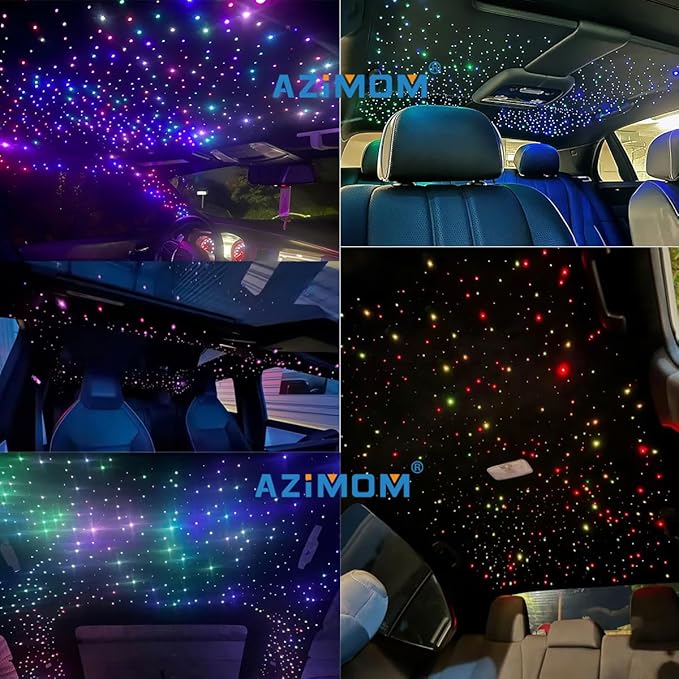 AZIMOM 4Port 36W Twinkle 800pcs 0.03in 9.8ft Fiber Optic Starlight Headliner Kits 4Colors Light Source Sound Activated Remote APP Control Home Indoor Ceiling Car Headliner Decoration