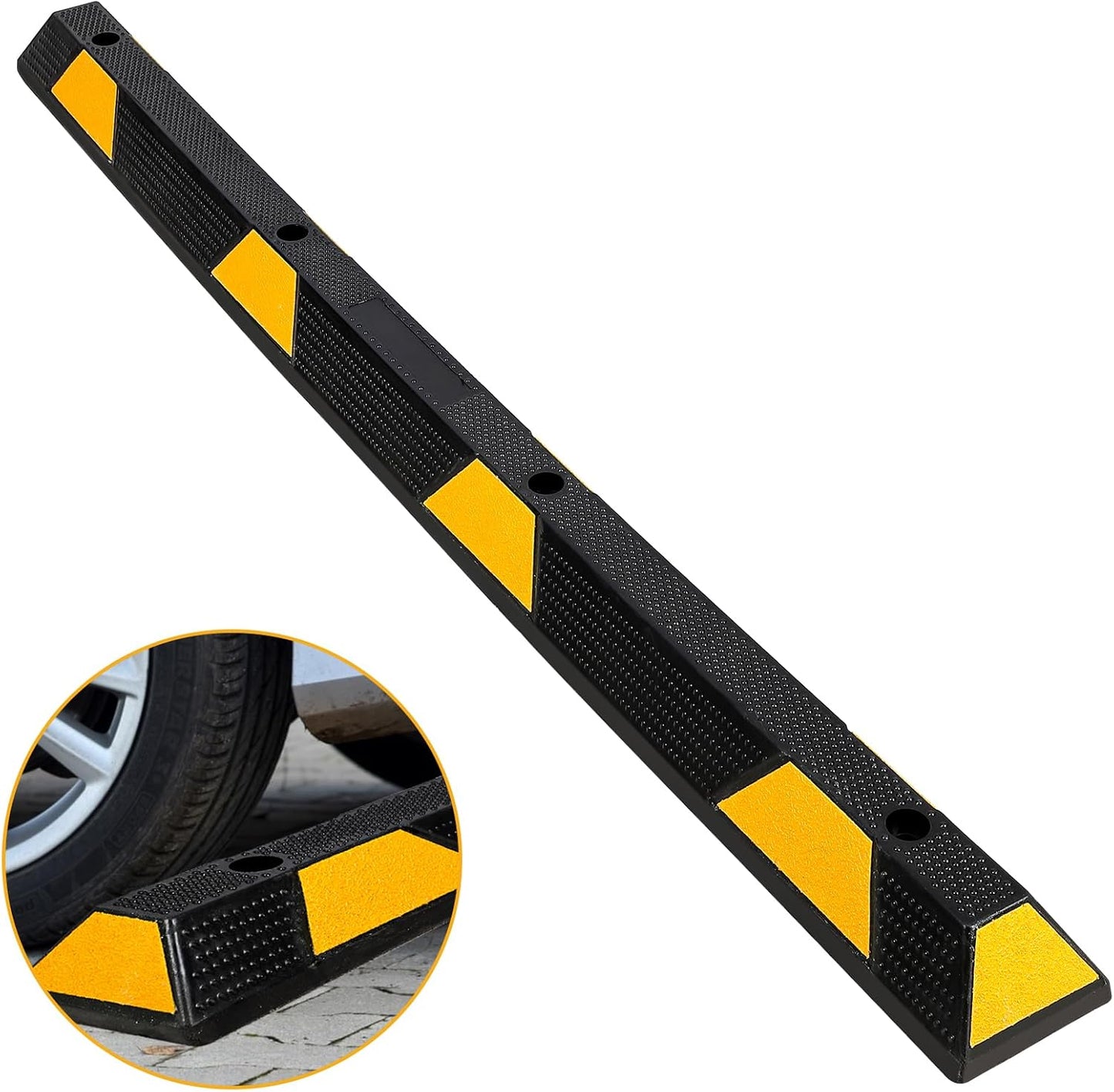 72" Car Parking Stopper, Heavy Duty Rubber Parking Curb Wheel Stops with Highly Visible Reflective Strips, Garage Floor Stopper for Cars, Truck, Trailer, Van, Pack of 1