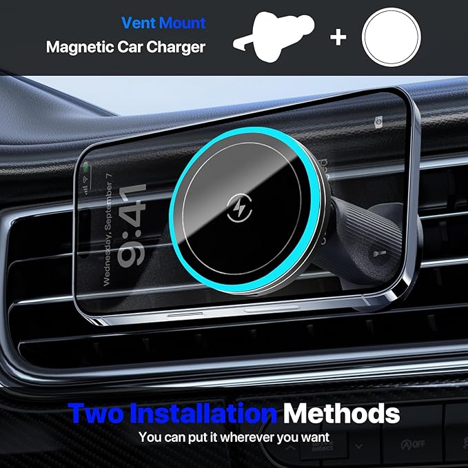 for MagSafe Car Wireless Charger Mount for iPhone 17/16/15/14/13/12 Series, Auto- Magnetic Tight Phone Holder with Fast Charging, Secure Air Vent, 360° Adjustable, Overheating Protection,(A10K)