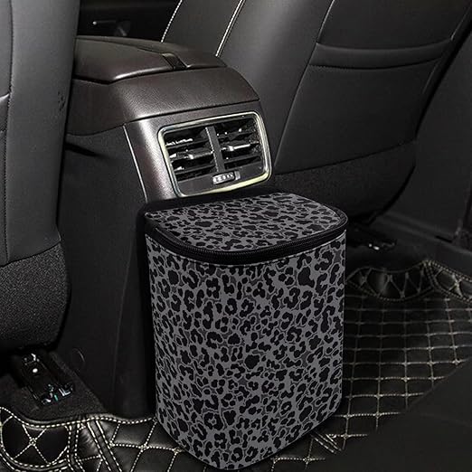 Black Leopard Car Trash Can with Lid, Cute Leakproof Car Trash Garbage Bag Hanging Vehicle Trash Bin Small Portable Automotive Garbage Cans Organizer for Back/Front Seat/Console