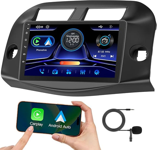 Car Radio Stereo for Toyota RAV4 2007-2012 Without JBL Sound System, Support Wireless Carplay/Android Auto/Mirrorlink, 10 Inch QLED Touchscreen with Bluetooth,FM Radio