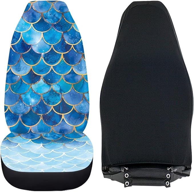 Gradient Blue Mermaid Scale Print Universal Car Seat Covers Front Seats Only for Women,Fit for Most Cars