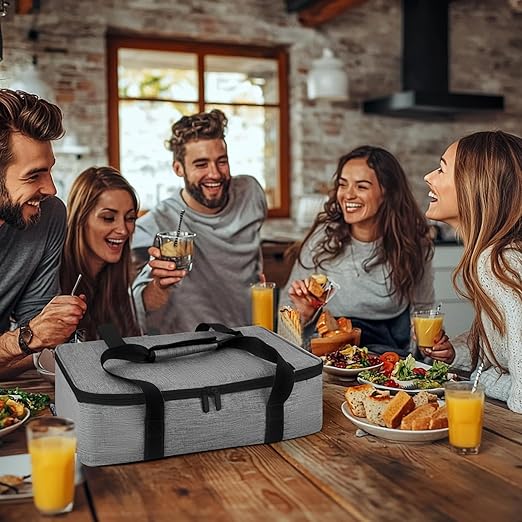 Bodaon Casserole Carriers for Hot or Cold Food, Fits 11"x15"Baking Dish, Bottom Support, Cationic fabric, Portable Warmer for Travel, Keep Warm Food Containers,Keeps Food Hot for Hours, Grey