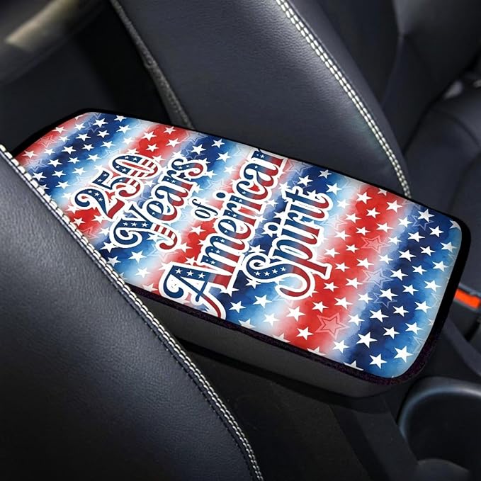 Dreaweet 250 Years American Flag Car Center Console Cover Universal Fit Scratch Resistant Arm Rest Cover for SUV Sedan Soft Comfort Armrest Cover Center Console Cushion Pad