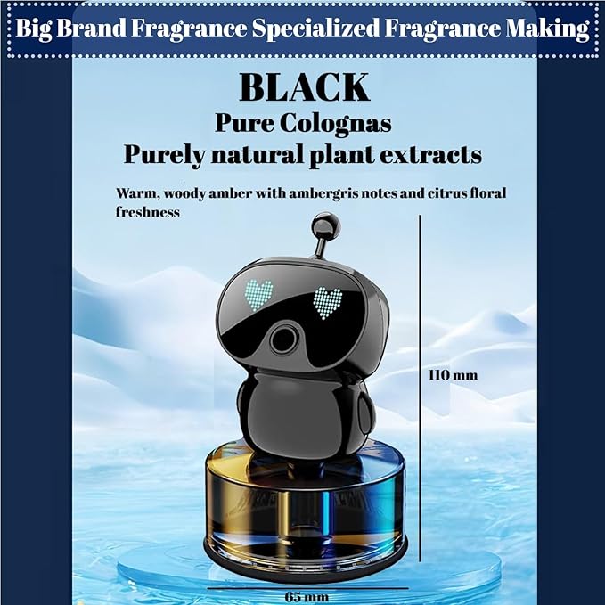 Robot Intelligent Aromatherapy Machine, Smart Cute Robot Car Air Freshener - Fine Spray/Fillable/Four-Gear Adjustment/Vibration Sensing/On-Off/Large Capacity Long-Lasting Fragrance/V1 (Black, Cologne)