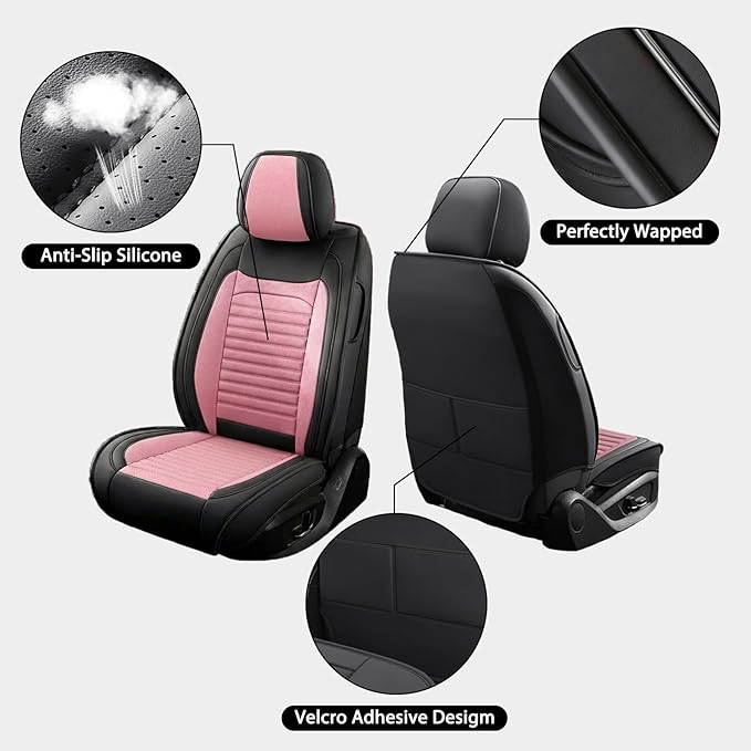 Car Seat Covers Full Set Fit for Toyota Matrix 2003-2014, Premium Faux Leather Car Seat Protector,Breathable Anti-Slip Full Wrapping Edge Seat Covers(Black&Pink,Full Set)
