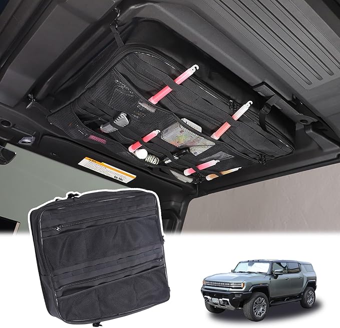 Roof Organizer Bag Storage for Hummer EV Accessories Sunroof Rooftop Panel Waterproof Foldable Heavy Duty Hardtop Cargo Carrier Bag Overhead for Hummer EV SUV Pickup 2022-2025 2026(Front Roof-Right )