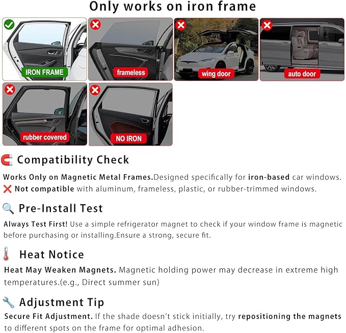 Car Curtains for Side Window - 4 Pcs Thicken Privacy Sun Shades Magnetic 100% Block Light Car Window Covers with Cooler Feeling (Thickset, 4pcs)