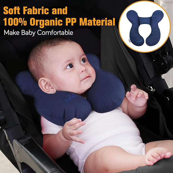 KAKIBLIN Baby Neck Pillow, Baby Head Pillow, Upgraded Support Travel Pillow,Neck Support Pillow for Carseat, Newborn Neck Support for Car Seat, Stroller, Pushchair, Travel, Dark Blue