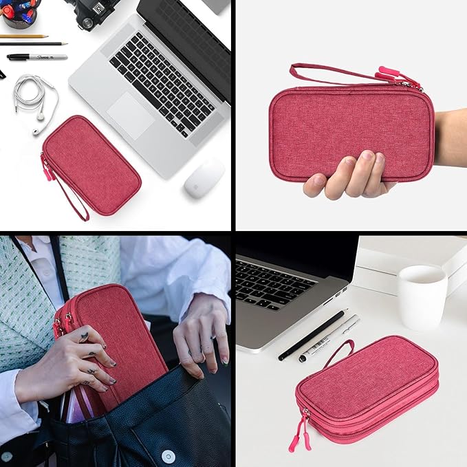 Electronic Organizer Travel Cable Accessories Bag, Electronic Organizer Case, Waterproof Electronic Accessories Organizer Bag for Power Bank, Charging Cords, USB Cable (Rose Red)