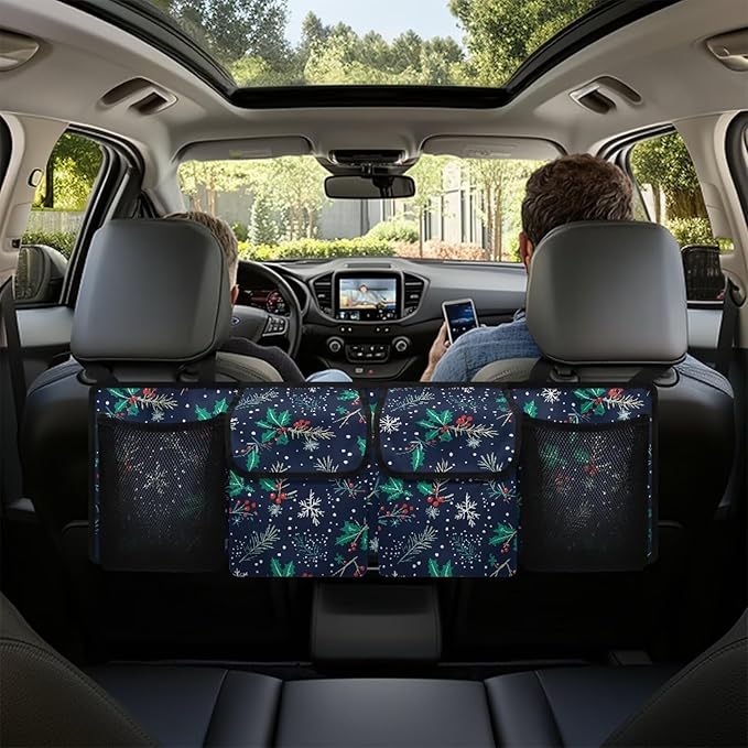 Snowflakes and Leaves Car Trunk Organizer, Hanging Capacity Storage Bag Car Back Seat Storage Bag Auto Interior Accessories for SUVs MPV Sedans Trucks Jeeps