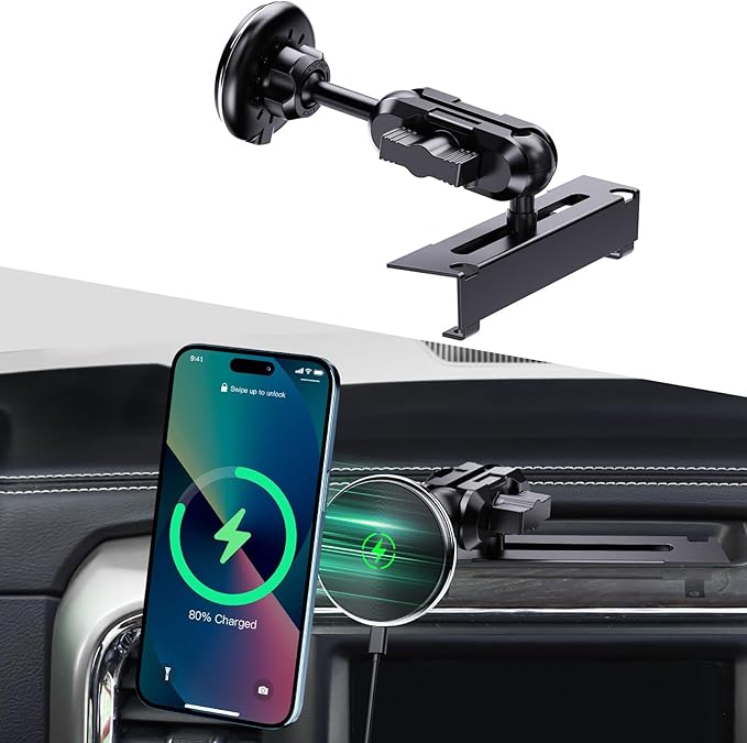 Kaishengyuan Magnetic Phone Mount with Wireless Charging for Ram Truck 2013-2018, Dash Mount Cell Phone Holder Compatible with RAM 1500/2500/3500 & 2019+ Classic 360° Rotation Smartphone Cradles