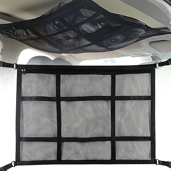 Car Ceiling Cargo Net Pocket Car Roof Storage Organizer Elasticity Mesh Car Roof Storage Organizer 31x21 Car Camping Long Journey Storage Bag for Car SUV Tent Clothes Blankets ZHAZHAMO