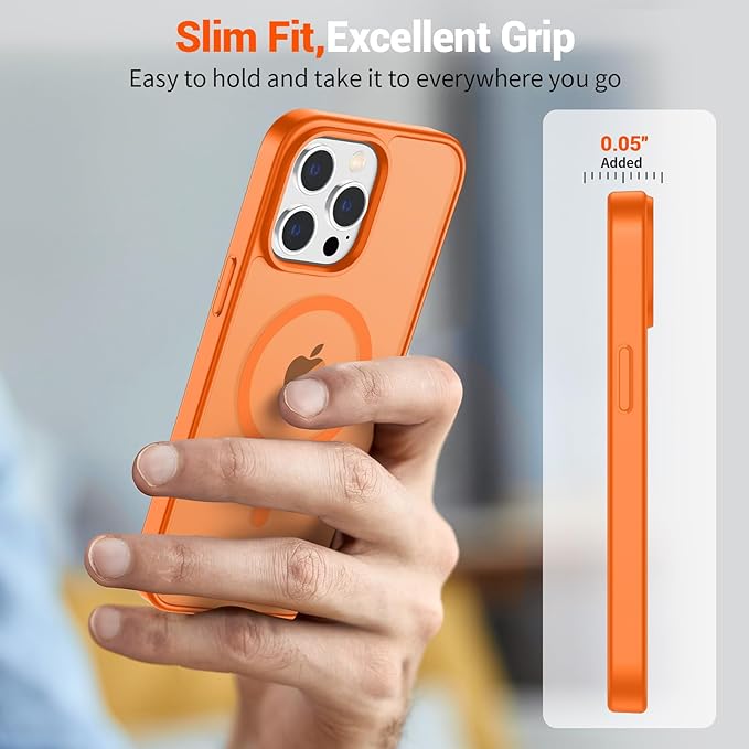 SUPFINE Magnetic for iPhone 15 Pro Case with Screen Protector (Compatible with MagSafe) (Military Grade Drop Protection) Translucent Matte Shockproof Phone Cover,Starry Orange