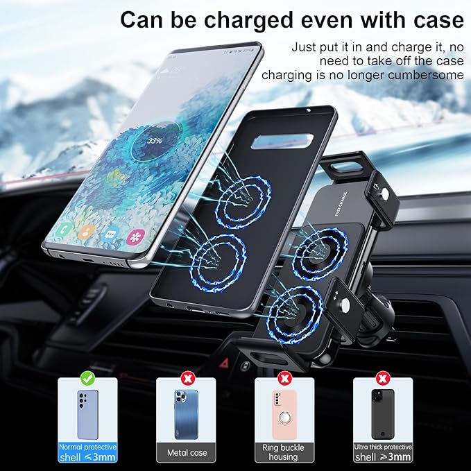 New Generation Scalable and Rotatable 15W Dual Coil Mobile Phone Wireless Car Charger,for Samsung Galaxy Z fold/flip/S/Note,Apple iPhone 8~17,Google Pixel 4~9,Compatible with 90% of Car Vents