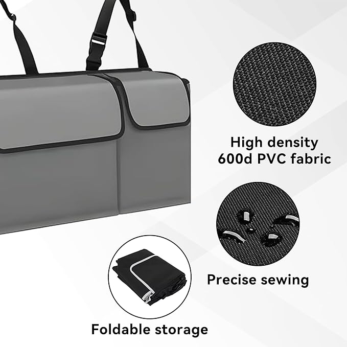 Car Trunk Organizer, Backseat Hanging Large Storage with Adjustable Straps,Waterproof PVC Collapsible Cargo Bag, Car Interior Accessories for Auto SUV MPV (Gray)