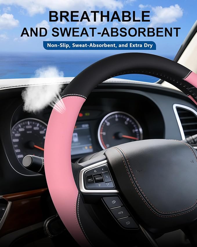 Heavy-Duty Steering Wheel Cover for RV Trucks & Campers - Non Slip Covers, Steering Wheel Grip for Motorhomes & Recreational Vehicles, Fits Oversized 15.5-16 Inch Wheels (Pink)