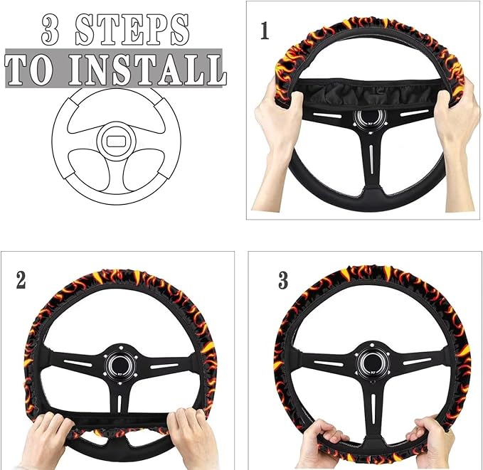 AFPANQZ Flames Pattern Car Steering Wheel Covers Sweat Anti-Slip Soft Grip Universal 14-15 inch Stretch-on Fabric Steering Wheel Protector Fits Sedans SUV Vans Trucks Red
