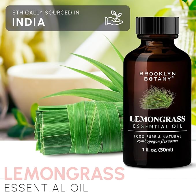 Brooklyn Botany Lemongrass Essential Oil - 100% Pure and Natural - Premium Grade Oil with Dropper - for Aromatherapy and Diffuser - 1 Fl Oz