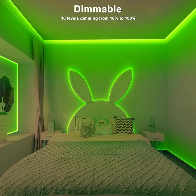 Tatazone 16.4ft Green COB Led Strip Lights with RF Remote, Dotless, Indoor, Dimmable, Adhesive Led COB Light Strip for Cabinet, Room, Bed, Paintings