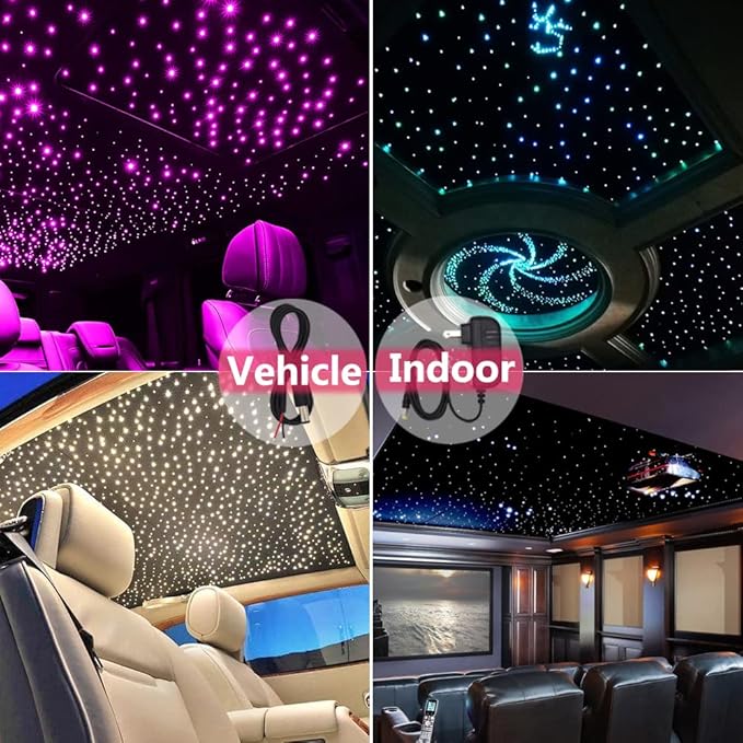 Fiber Optic Light Car Ceiling Starlight Headliner Kit 500 Pieces 0.03in 9.8ft 6W RGBW Music Sensor APP/Remote Control Star Lighting